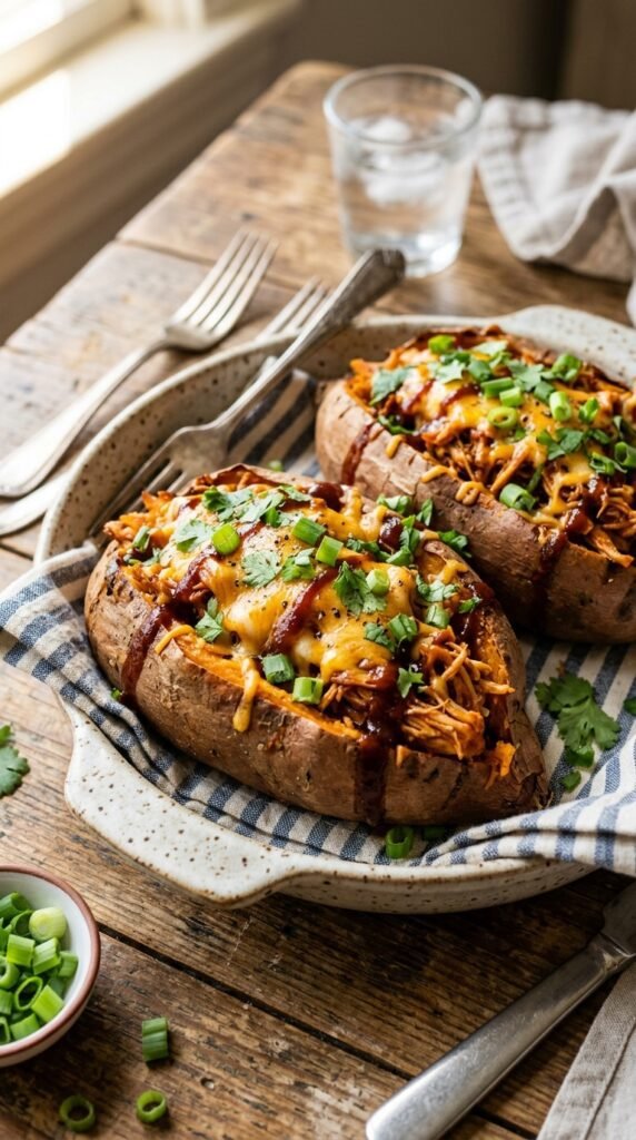 BBQ Chicken Stuffed Sweet Potatoes