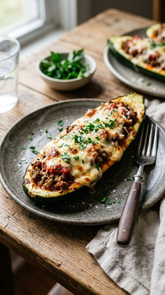 Ground Beef Zucchini Boats
