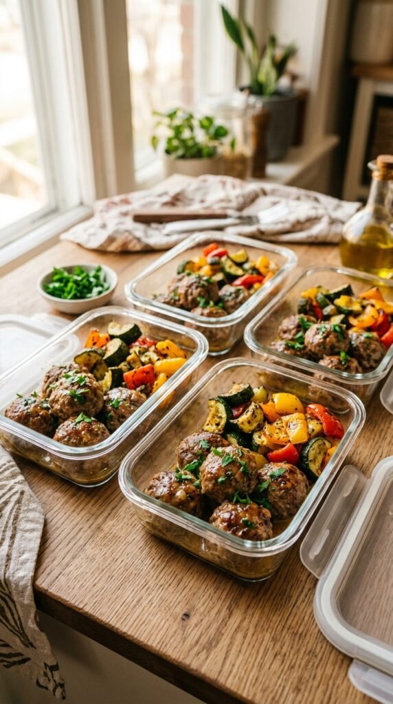 Baked Meatballs with Roasted Vegetables