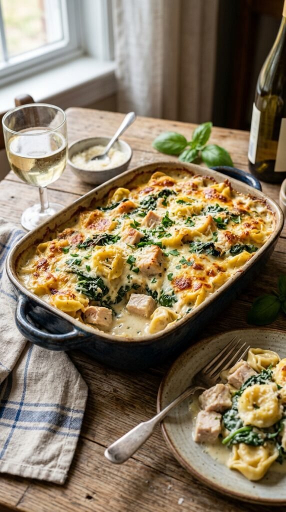 Chicken Alfredo Tortellini Bake
