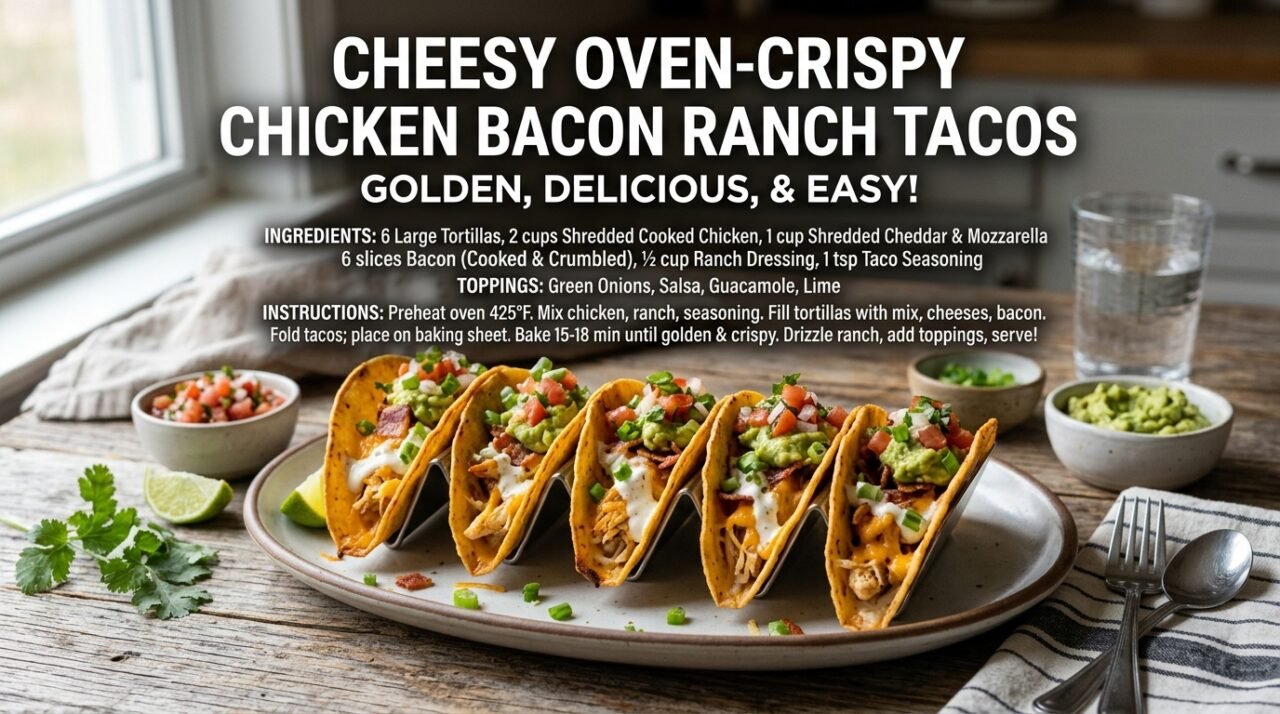 Cheesy Oven-Crispy Chicken Bacon Ranch Tacos Recipe