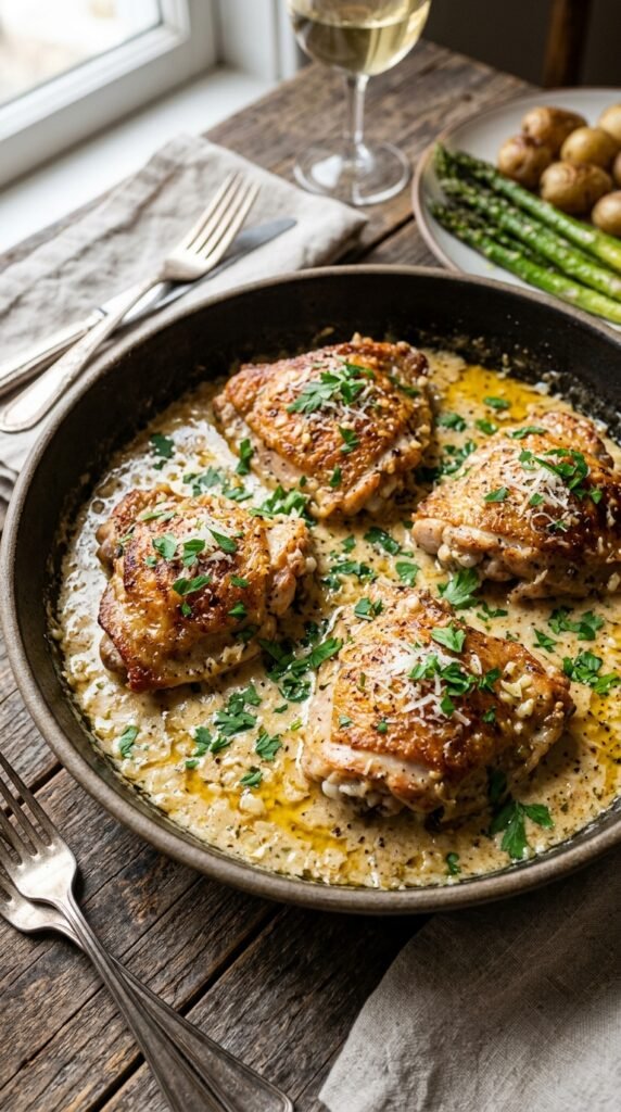 Creamy Garlic Parmesan Chicken Thighs