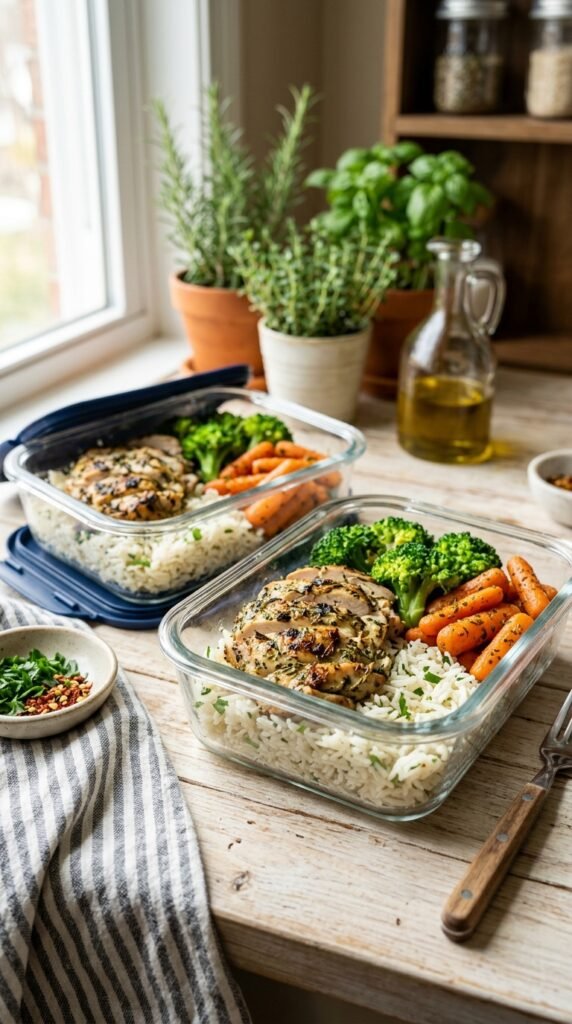 Garlic Herb Chicken and Rice Bowls
