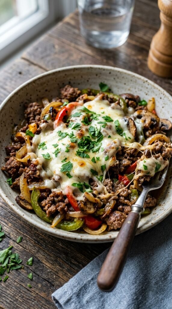 Ground Beef Philly Cheesesteak Bowl