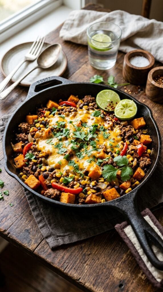 Southwestern Ground Beef & Sweet Potato Skillet Recipe