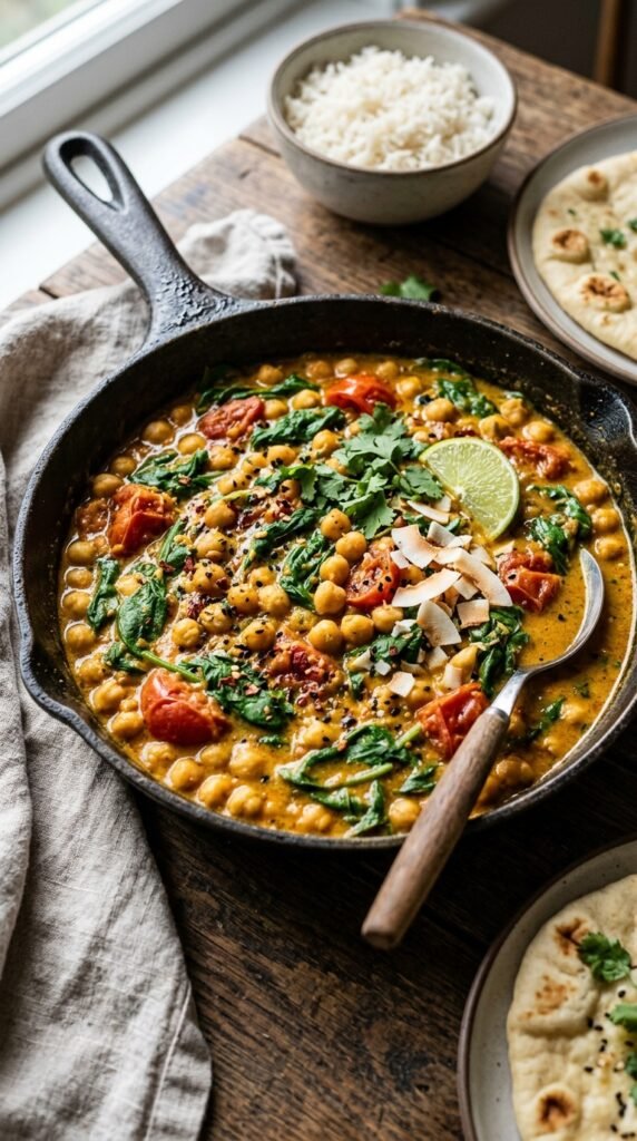 Spinach and Chickpea Curry Skillet