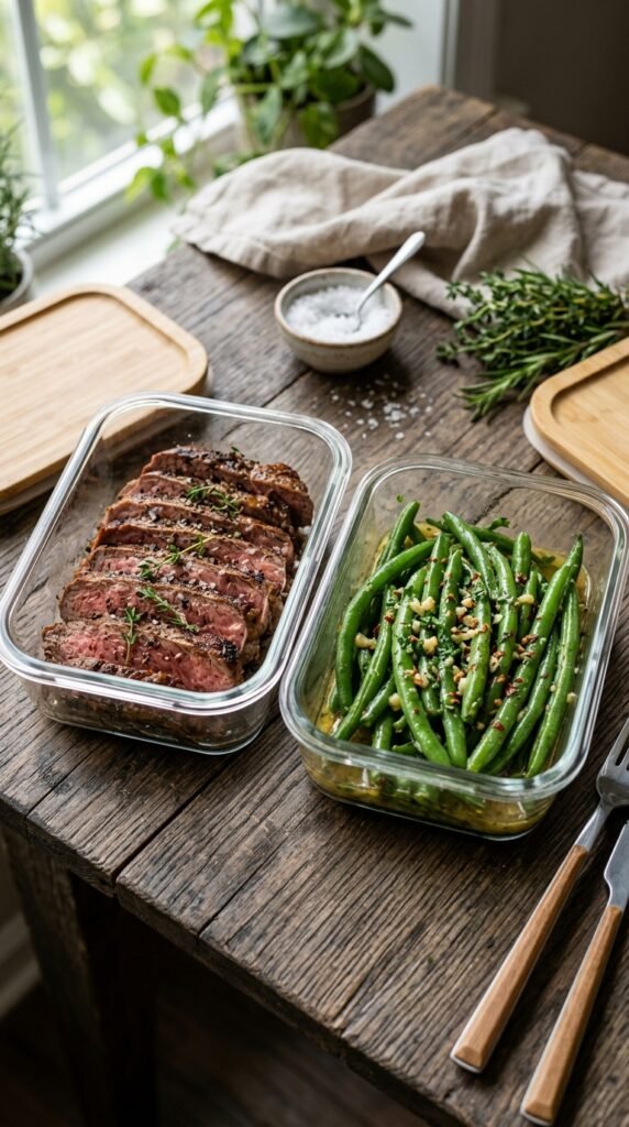 Steak and Garlic Green Beans